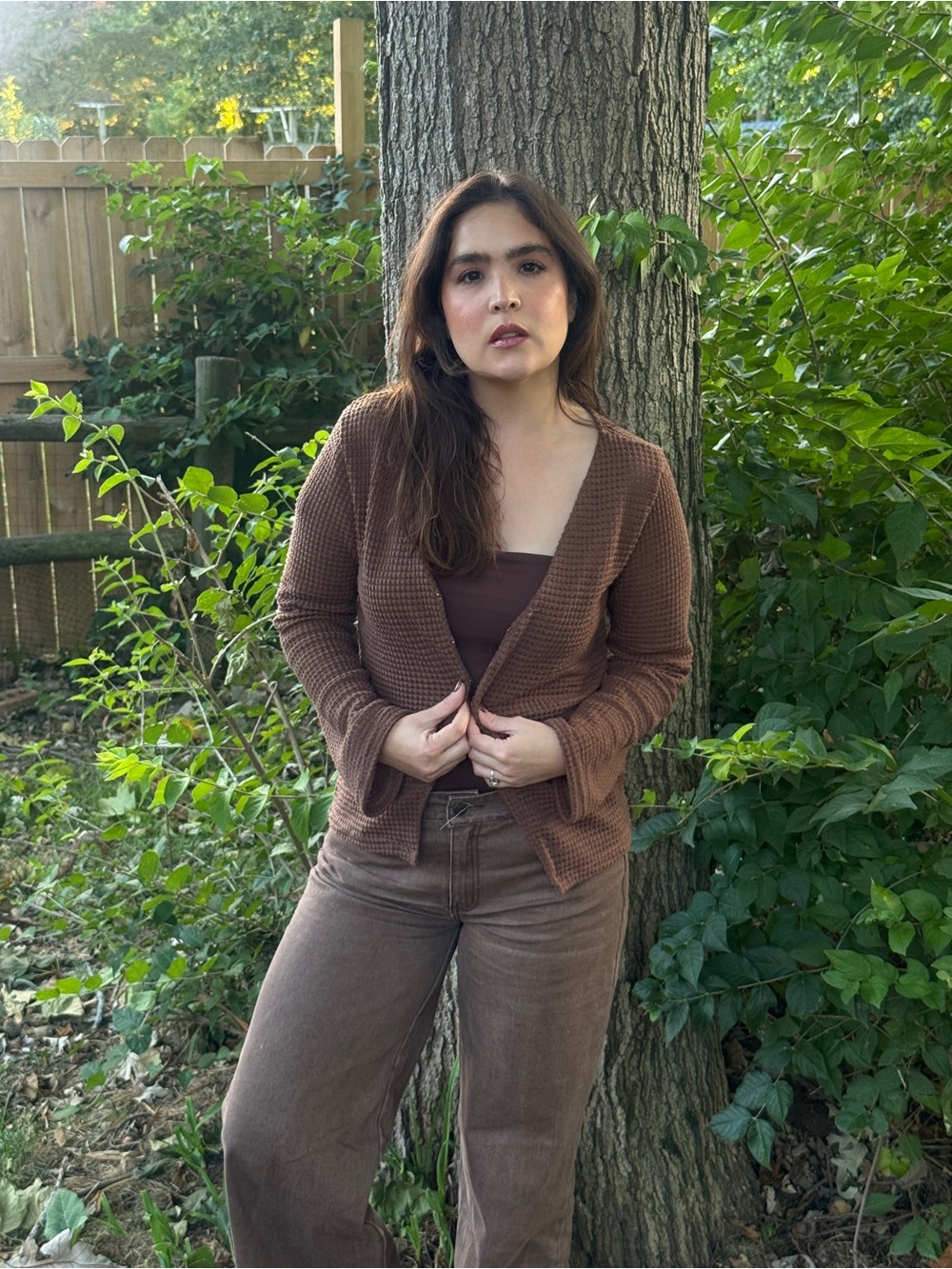 Flashy Brown Knit Cardigan Sweater
